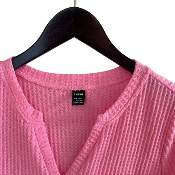 SHEIN Light Pink Ribbed V-Neck Short Sleeve T-Shirt | L - Picture 4 of 12